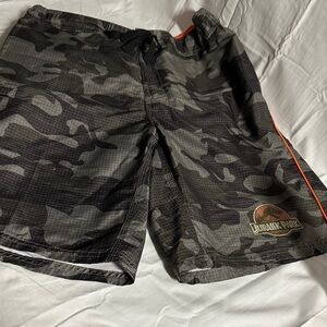 Camouflage Jurassic Park Swim Shorts with Orange Trim